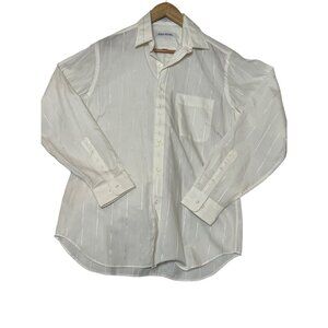 Vintage John Henry White Striped Mens Button-Up Shirt 15.5 34/35 Regular Fit